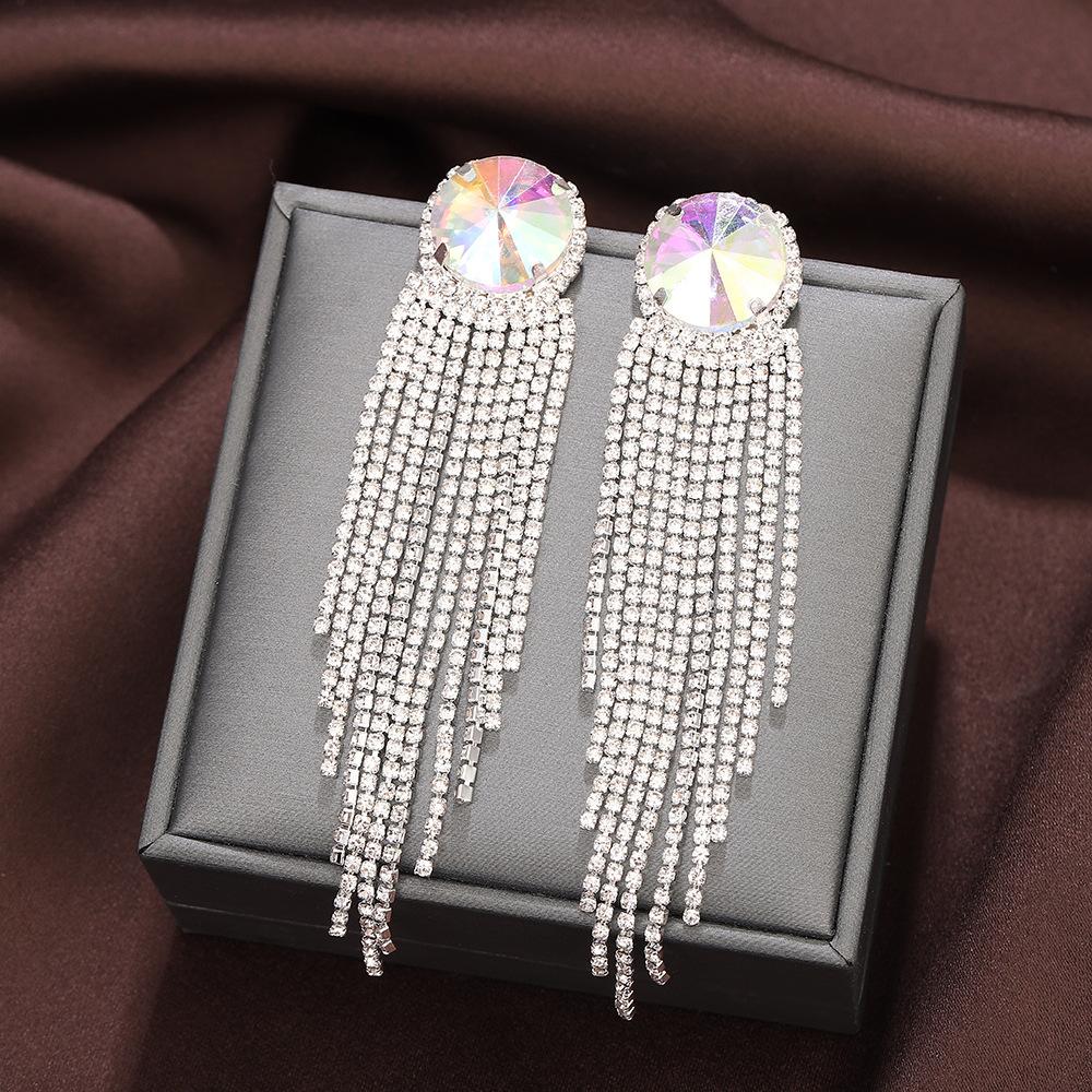 Exaggerated Wind Diamond-Set Fringed Earrings, High-End Niche Design, Exquisite Earrings, Personalized Long Earrings