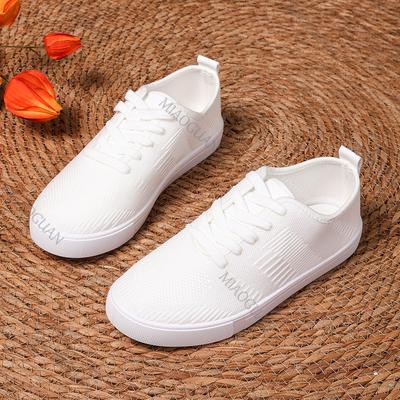 Sommer Neue Flache Sohle Schnürung Mesh Canvas Ballerinas Atmungsaktiv Leicht Lässige Board Schuhe Schnürung Große Größe Weiß Einzelne Schuhe