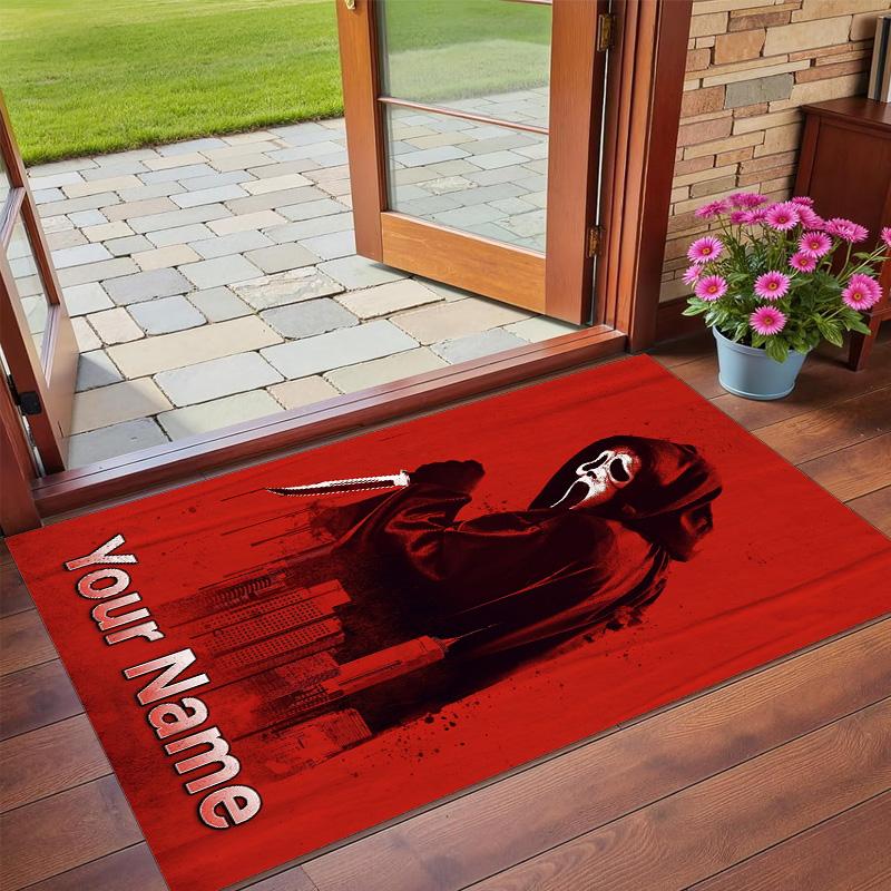 Crystal Velvet Rug Custom Name Text, Soft Non Slip Floor Mat Home DecorScream Ghostface