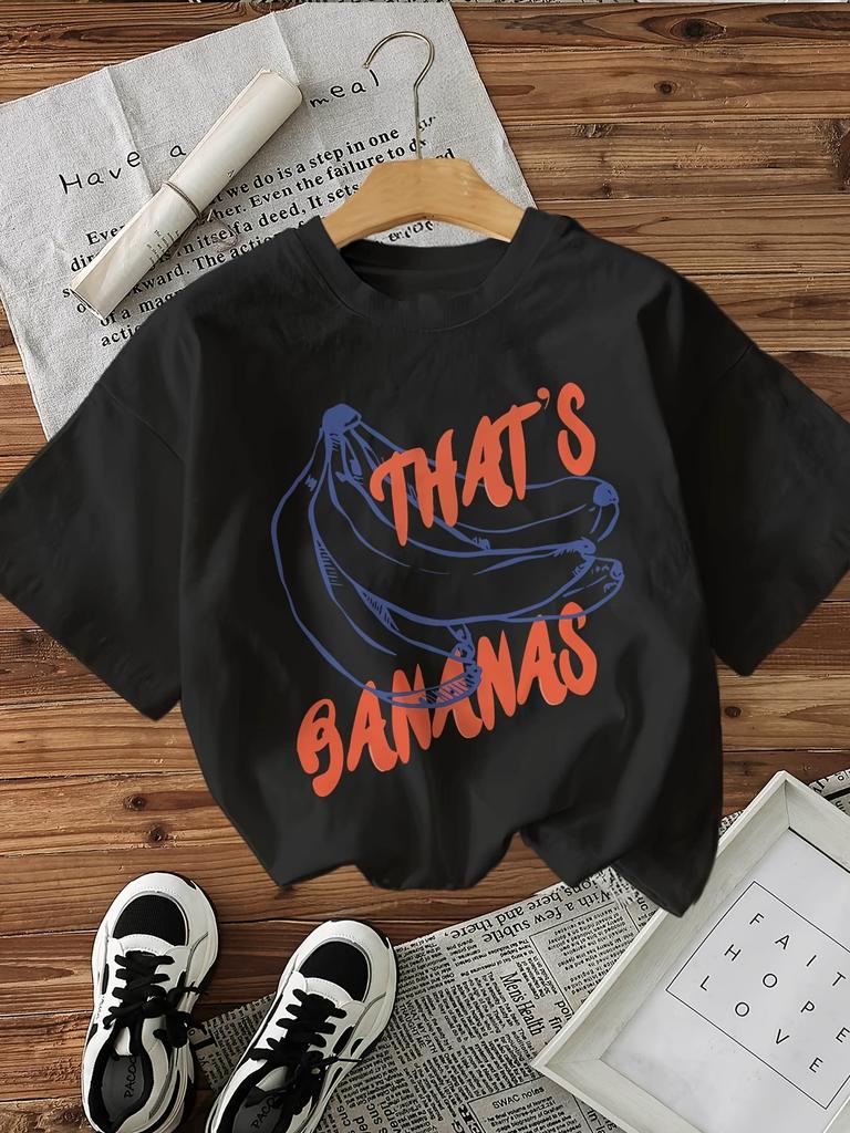 TShirt with Bananas Graphic Print Casual Crew Neck Sleeve Season Fabric Regular Length Clothing Womens Harajuku Sleeve Casual