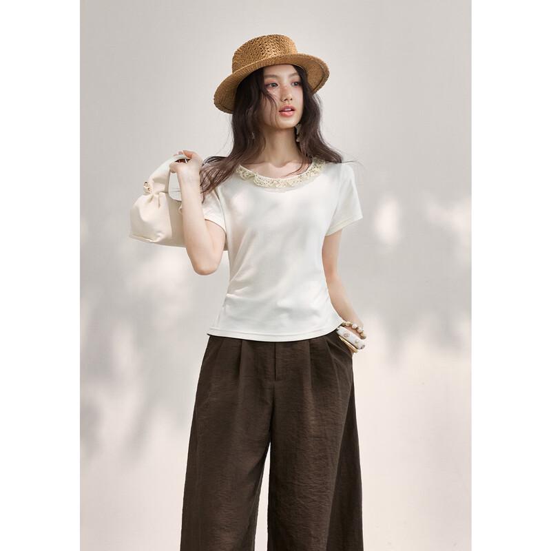Women's Polka Dot Lace Pleated Short Sleeve Top