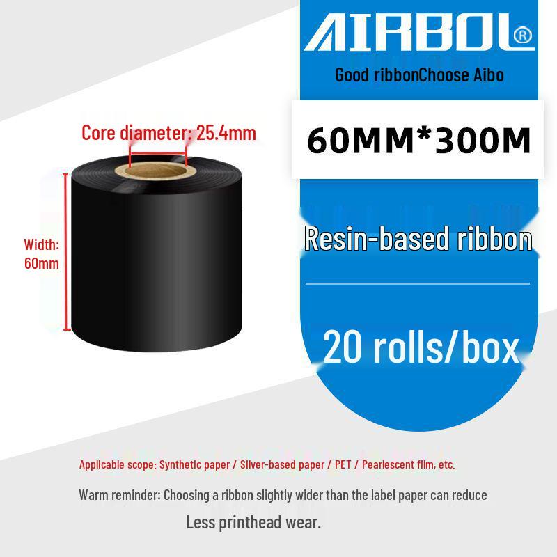 110x300m Wax & Resin Full Resin Water Washable Thermal Transfer Ribbon Roll for Barcode Label Printers.