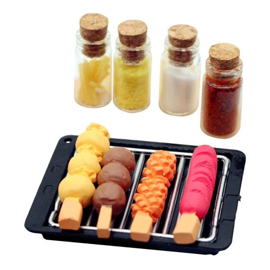 

Мини-гриль шампур набор миниатюрных блюд барбекю аксессуары смоляной мини-гриль колбаски гриль бутылки приправы для 1:12 масштабных миниатюрных домиков и кукол B