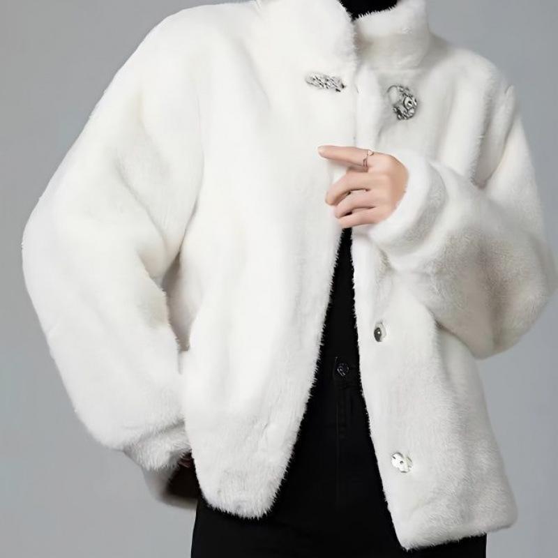 New imitation mink velvet autumn and winter clothing temperament jacket stand-up collar fur integrated leather short thickened women