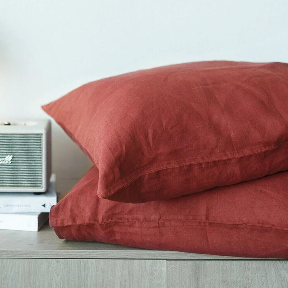 Ensemble de 2 Taies d'oreiller Douces Respirantes 100% Lin Housse de Coussin Décoratif Carré Différentes Tailles pour Lit Canapé Sofa Enveloppe