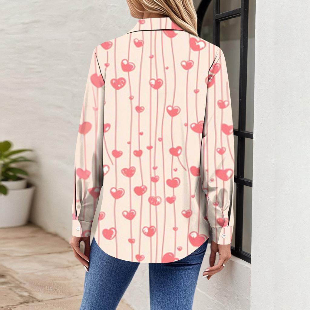Damen Hemd Bluse Weihnachtsdruck Knopf Langarm Casual Basic Hemdkragen Normales Oberteil