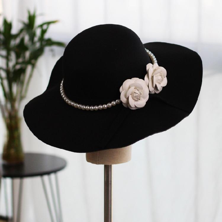 Bridal Victorian Hat Camellia Pearls Handmade Head Cover Dark Trim Vintage Fascinator Decoration For Engagement Party
