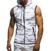 Sommer Herren Gym Fitness Camouflage Mesh Kapuzenpullover mit Reißverschluss Ärmelloses Kapuzen-Tanktop