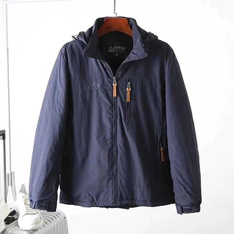 Autumn and Winter Fleece Lined Warm Hooded Jacket Men's Coat Waterproof Jacket Outdoor Hiking Hooded Windbreaker