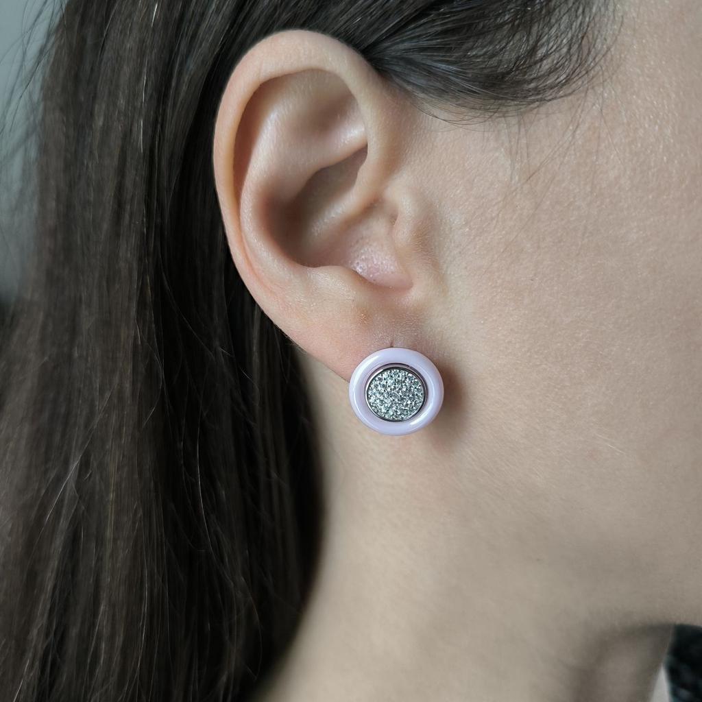 Серебряные серьги с керамикой, фианитами (60002337)