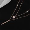 Full Zircon Round Shiny Long Pendant 925 Sterling Silver Double Layer Necklace Clavicle Chain