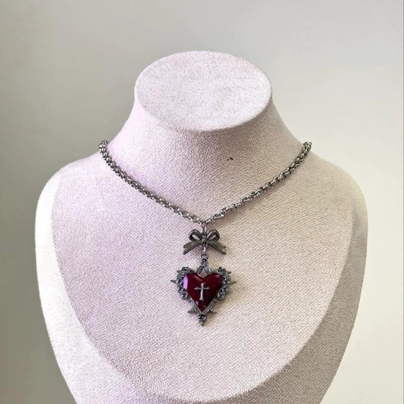 Gotische Rose Dorn Kreuz Herz Anhänger Halskette Vintage Schlüsselbein Kette Y2K Choker Für Frauen Accessoires Schmuck Geschenk