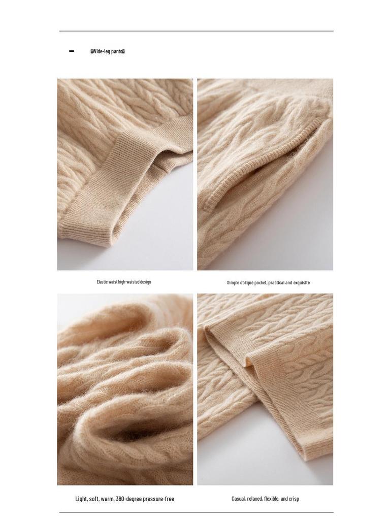 Women's Cashmere Cable Knit Round Neck Loose Sweater - Versatile, Simple, Autumn Winter Style