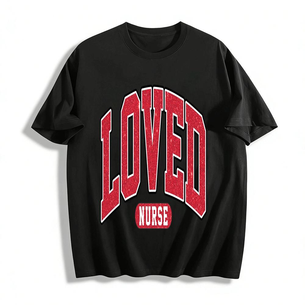 Loved Nurse Glitter Print Casual Short Sleeve Tee Pure cotton T-shirt XXS