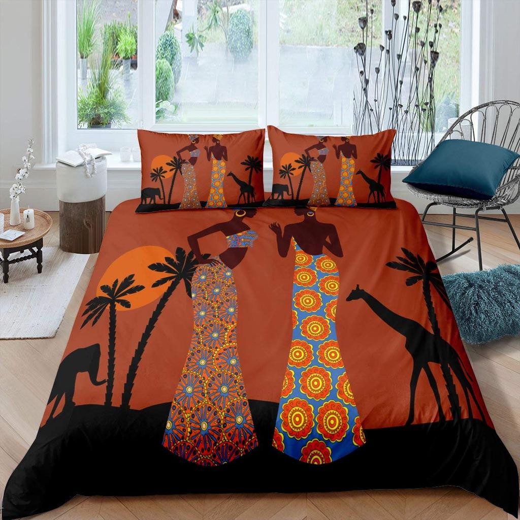 Ancient Egypt Pharaoh King Queen Duvet Cover African Egyptian Style Bedding Set For Teens Adults Black Tribe Ethnic Quilt Cover