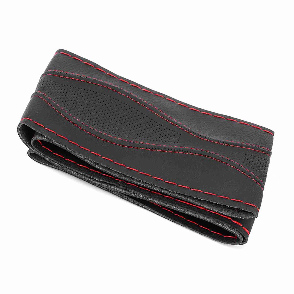 38cm 15in Leather Steering Wheel Wrap Cover Hand Stitching Embossing with Needle and Thread Universal