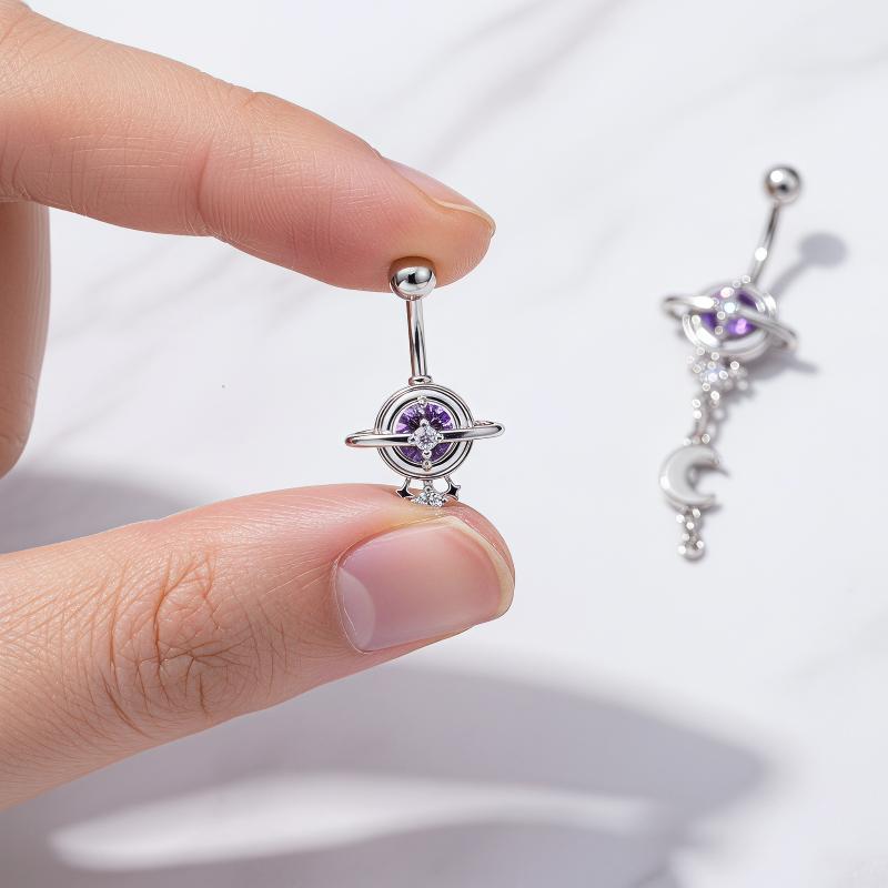 Colorful Y2K Stainless Steel Zircon Planet Moon Butterfly Belly Rings Cute Butterfly Body Piercing Jewelry Belly Button Rings