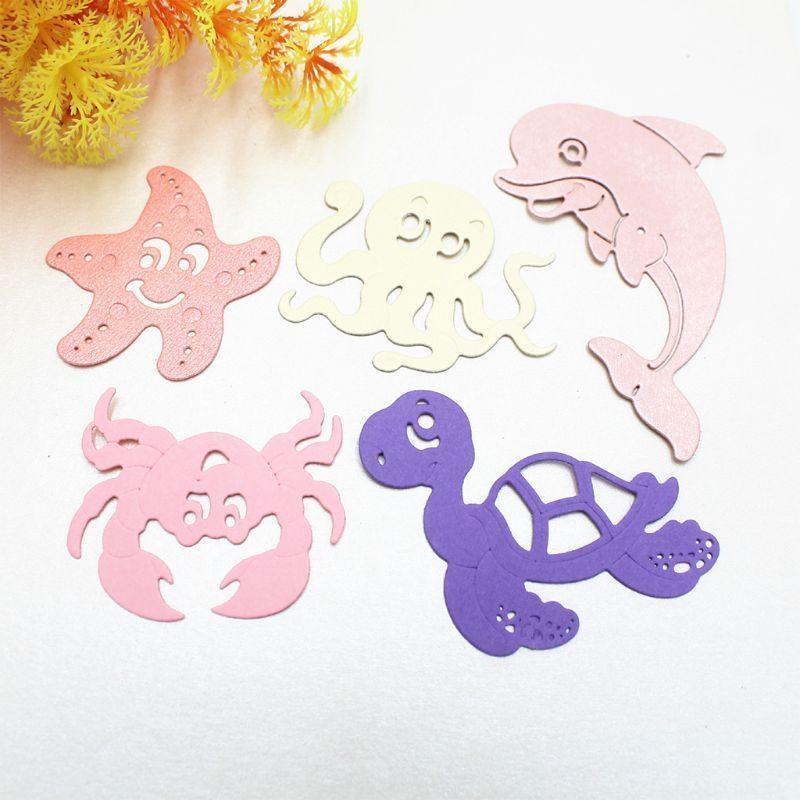 5 Pcs Handicrafts DIY Marine Life Cutting Dies Metal Cutting Stencils for Scrapbooking Album Stamp Paper Card Embossing