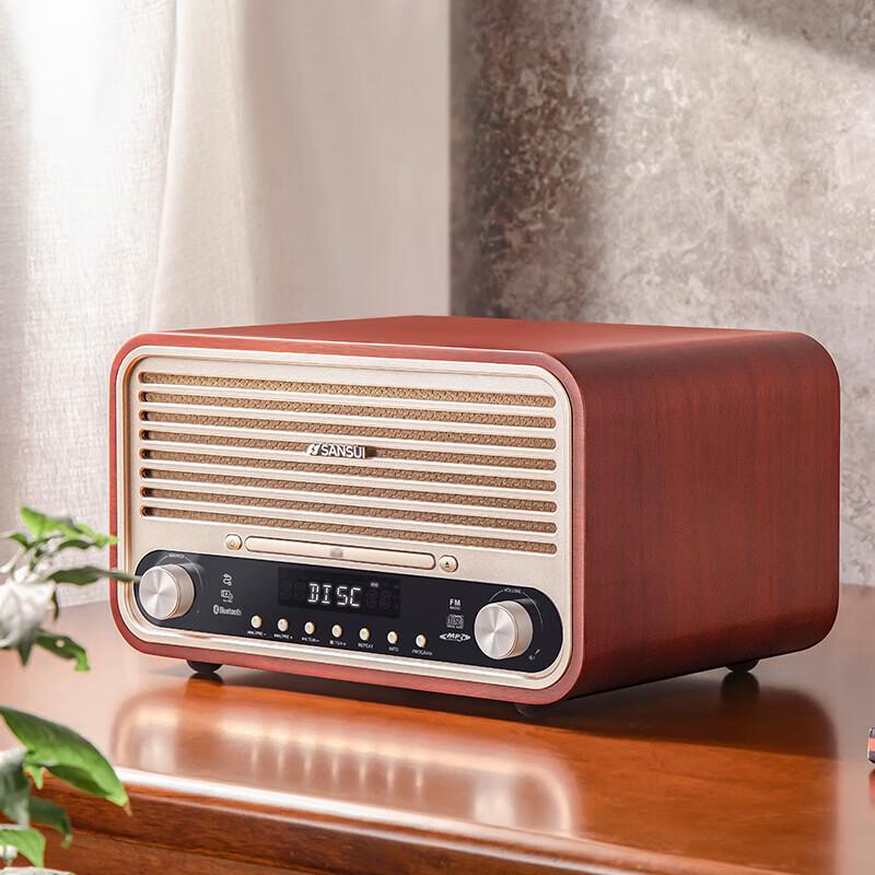 SANSUI M880 Wooden Wireless Bluetooth Speaker with CD Player & Radio CN Plug (adapter Included)