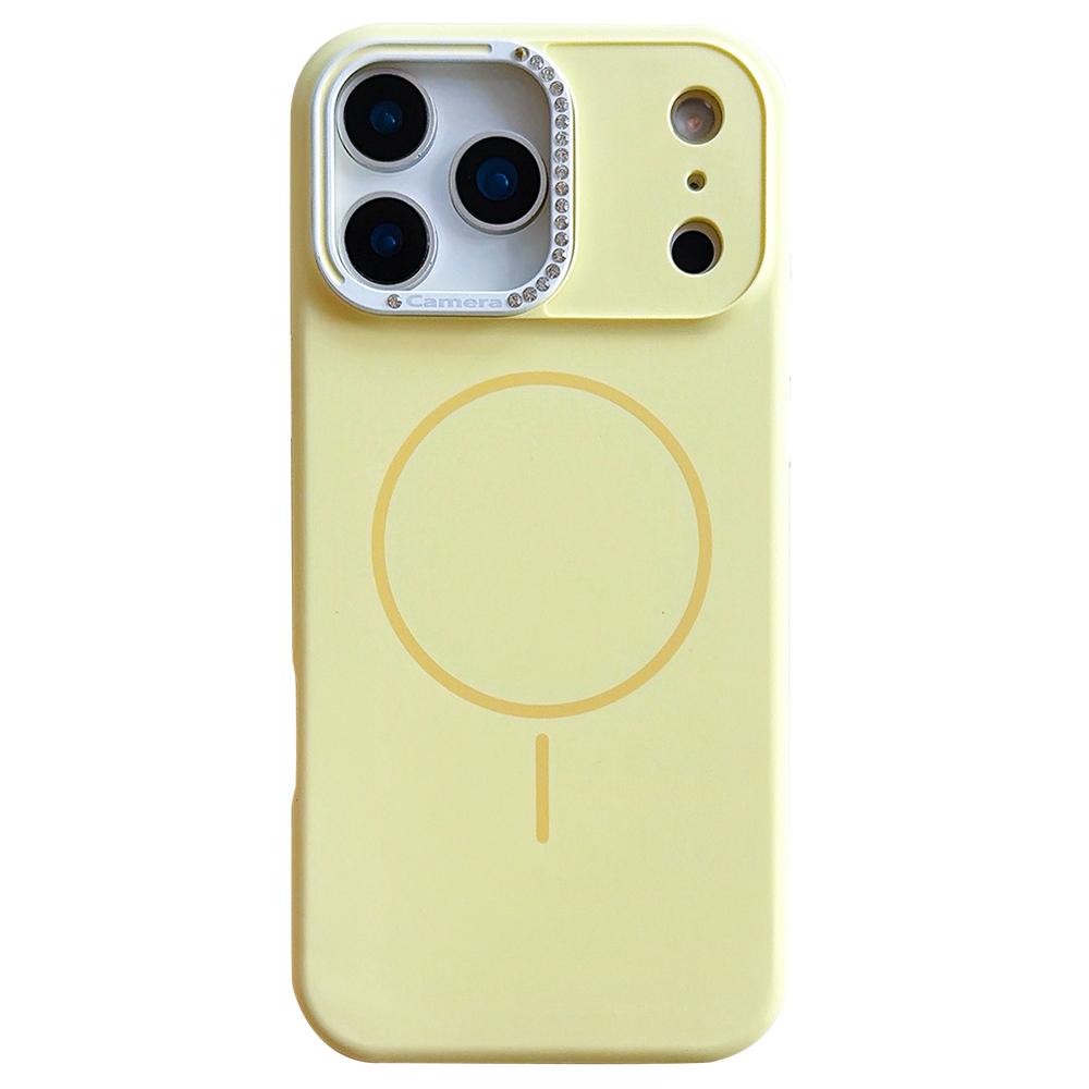 For iPhone 17 Pro Max Case Compatible with MagSafe Rhinestone Decor Lens Frame Silicone Phone Cover
