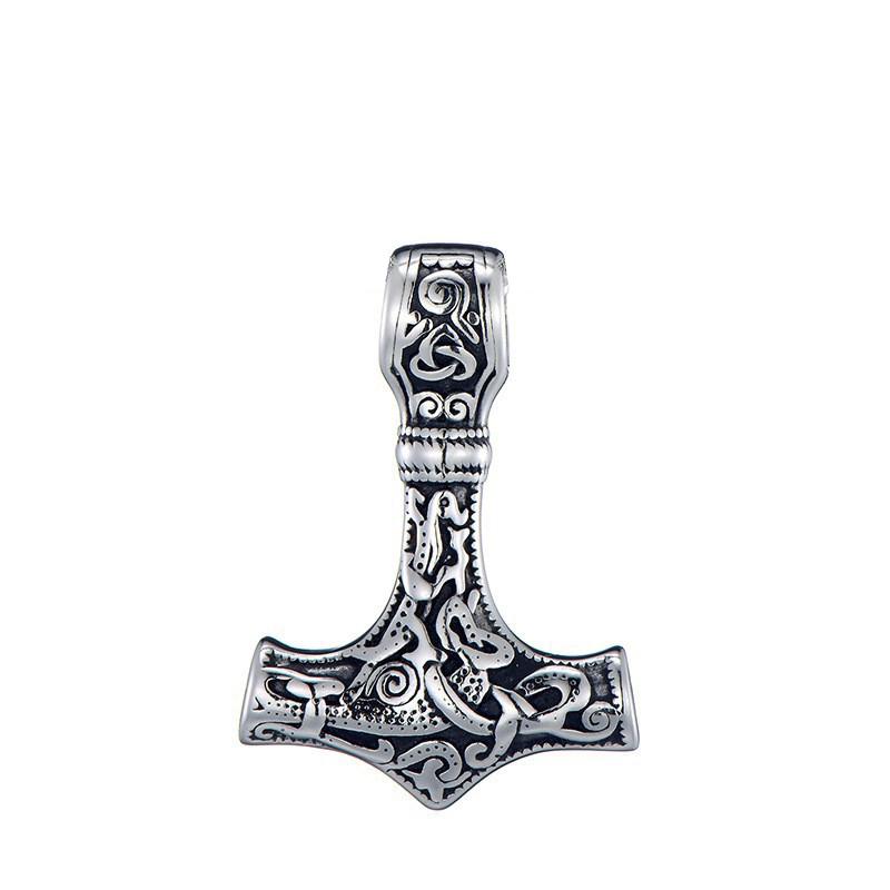 Vikings Thor Hammer Pendant Stainless Steel Mjolnir Necklace Nordic Rune Vegvisir Jewelry Popular Norse Scandinavian