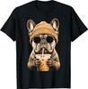 Französische Bulldogge Hipster Hund Eiskaffee Trinkend Sonnenbrille T-Shirt