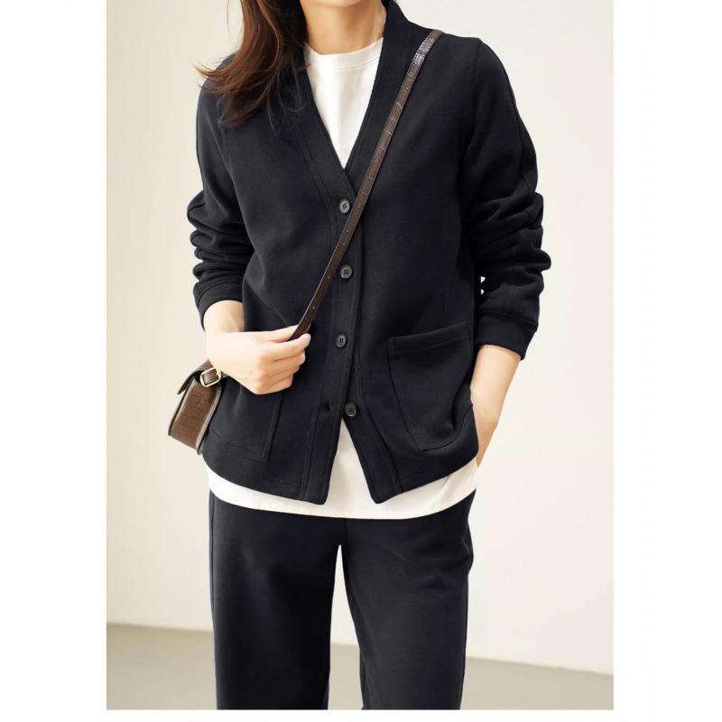 

Women s V-Neck Velvet Hoodie Cardigan - Elegant, Loose-Fit Outerwear for Spring/Autumn L чёрный