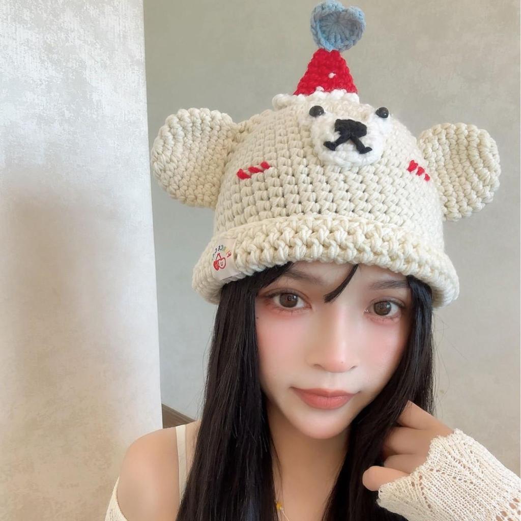 Trendy 2025 Handmade Knitted Cartoon Bear Wool Hat – Perfect Gift for Besties
