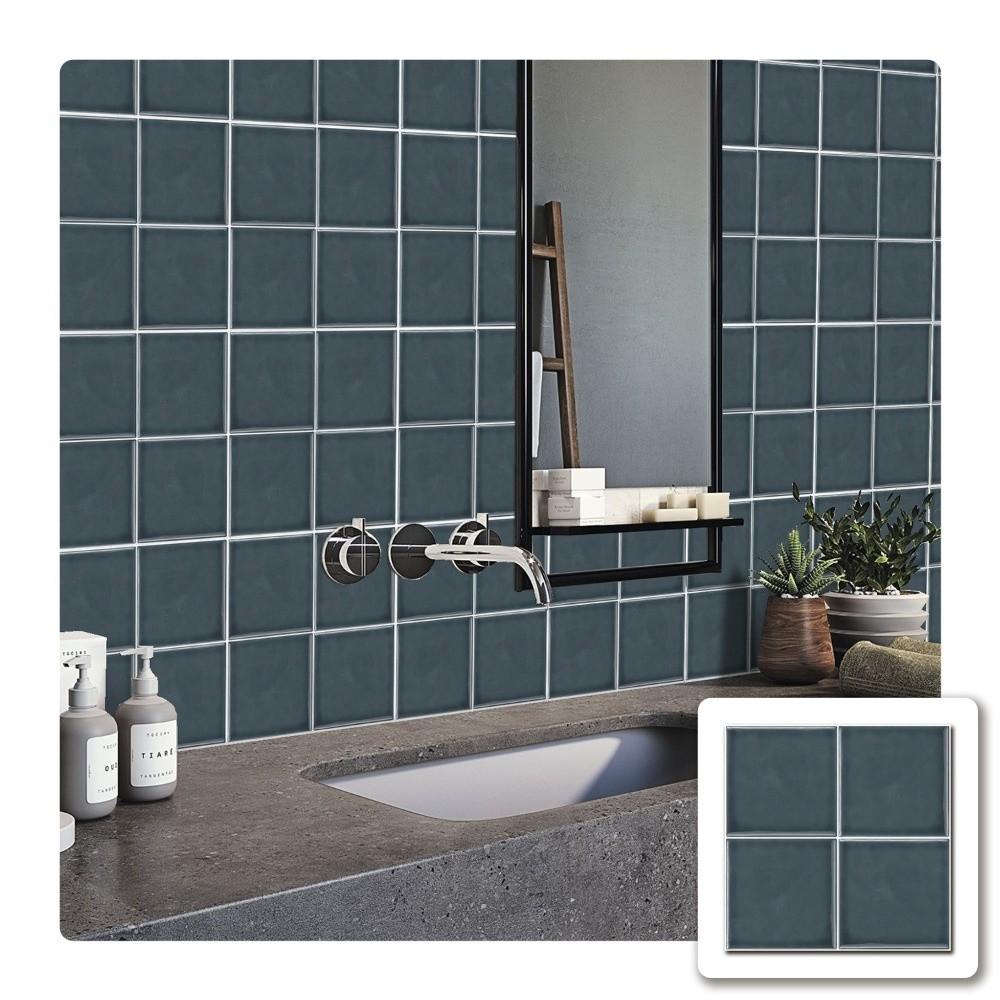 10Pcs Self-adhesive Wall Stickers Square Thickened Tile Stickers Retro Kitchen Wallpaper