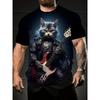 Summer Men's Breathable Outdoor T-shirt Short Sleeve Cartoon Cat Printed Pattern Large Size Loose Men's T-shirt Casual Classic