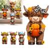 Highland Cow Figurine 4 Pcs Seasonal Figurines, Spring Summer Fall Winter Miniature Farm Decor Seasons Scottish Statue, Resin Table Centerpiece