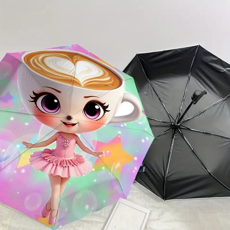 1 Stück Kaffeetasse Ballerina Regenschirm - 8 Rippen verstärkt, Automatisches Öffnen, Leicht & Langlebig, Niedliches Modeaccessoire für den Außenbereich, Strand oder Freizeit, Sei