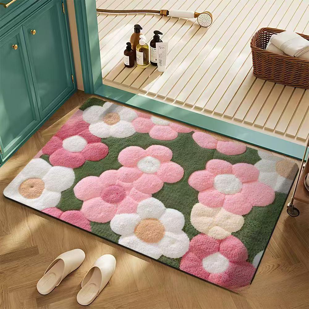 FlowerThickening Bathroom Cashmere Mat Bath Non-slip Carpets In Wash Basin Bathtub  Floor Rug Shower Room Doormat Memory Foam 3D Pad