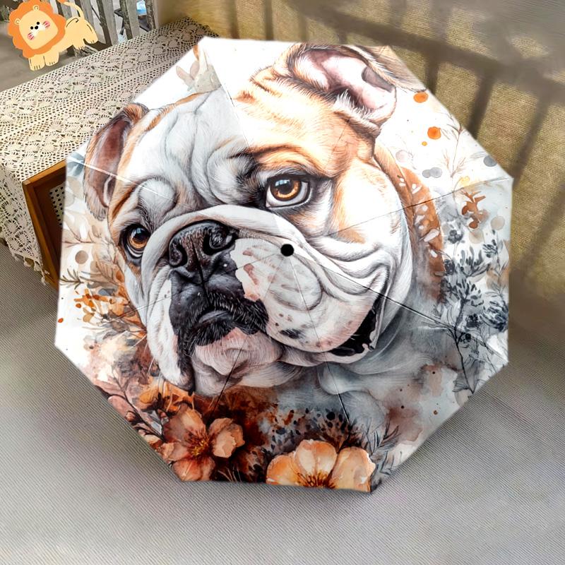1 Pezzo Ombrello Pieghevole Automatico - Fantasia Floreale Bulldog, Design Portatile e Pieghevole con 8 Stecche, Regali di Natale e Compleanno