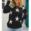 Dunhuang Women's Knit Sweater - Star Pattern, Round Neck, Long Sleeve, Casual Loose Fit.