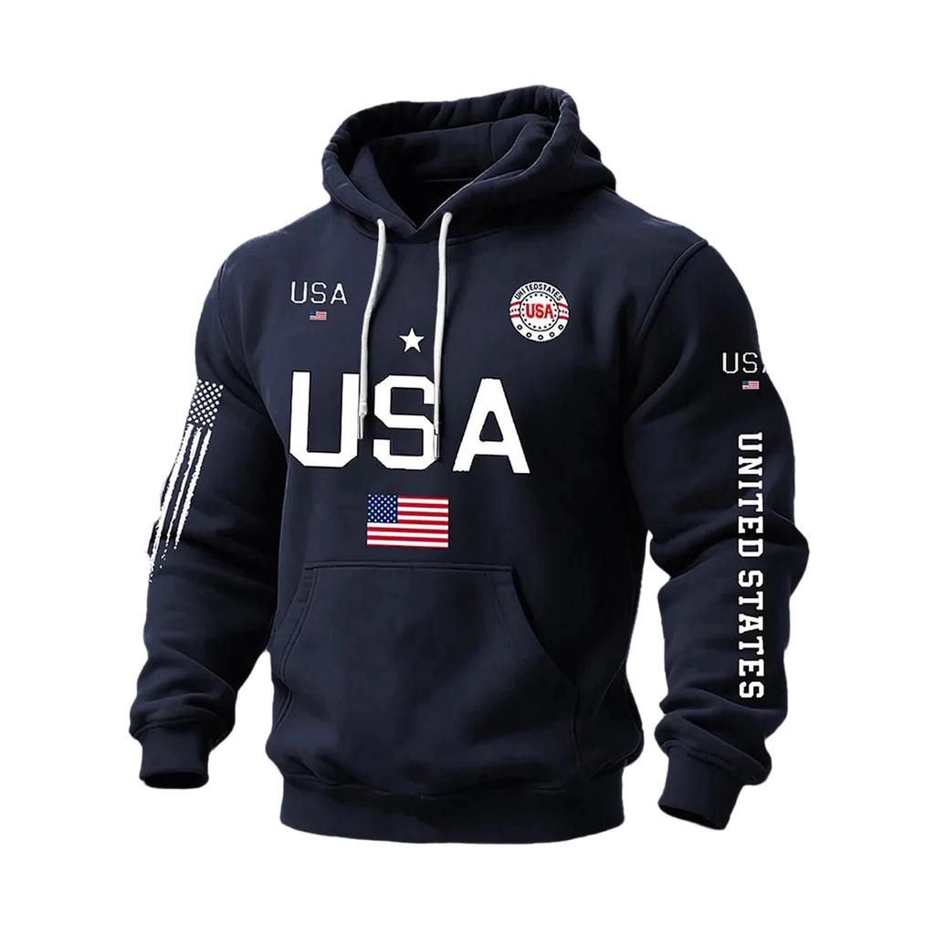 USA Rocznicowa Męska Casualowa Bluza z Długim Rękawem z Nadrukiem Liter