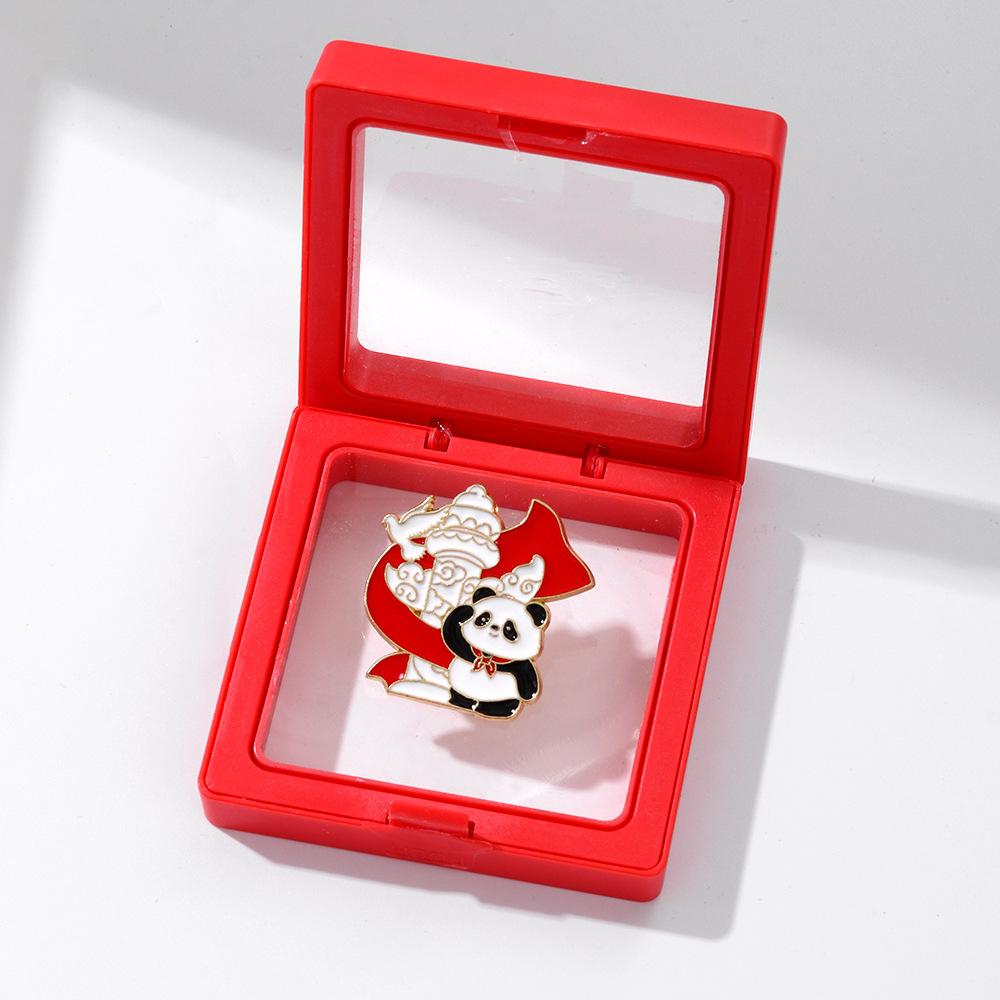 National Day Enamel Oil Dropped Alloy Panda Brooch Patriotic Theme Badge for Student Bags Pencil Case Clothing Decoration