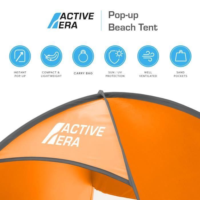 Active era tente de plage pop up déployable, protection solaire uv upf 50+, 2-3 personnes, avec sac de transport et piquets - orange
