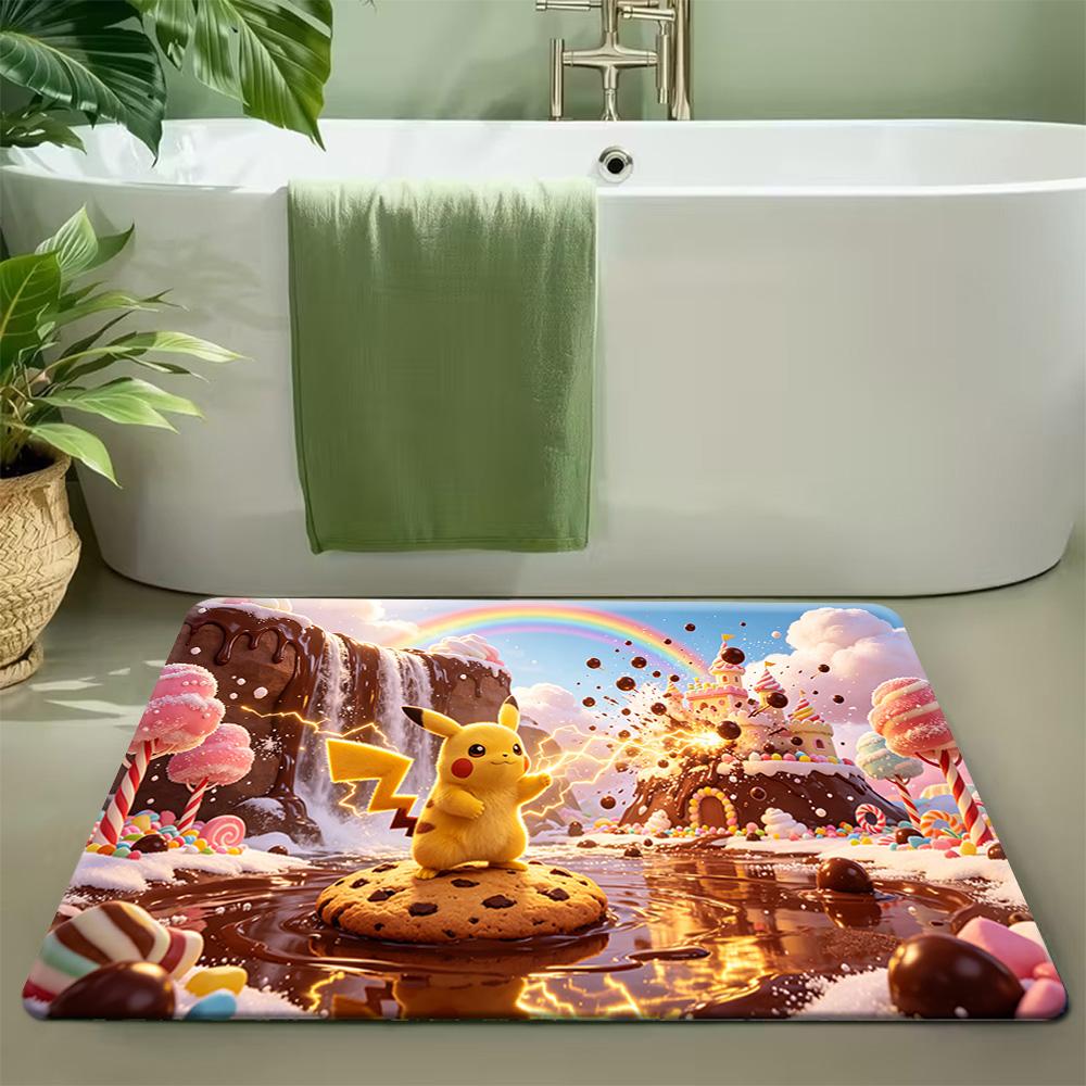 Pokemon Pokeball Style Cute Pikachu Inside Pokeball Print Soft Non-Slip Absorbent Home Bathroom Entryway Floor Doormat Rug
