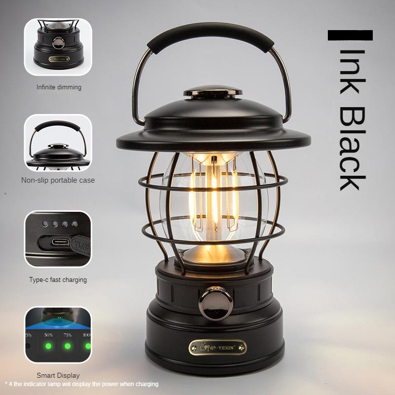 New retro warm white light outdoor camping tent light Type-c rechargeable retro portable horse lantern camp camping light