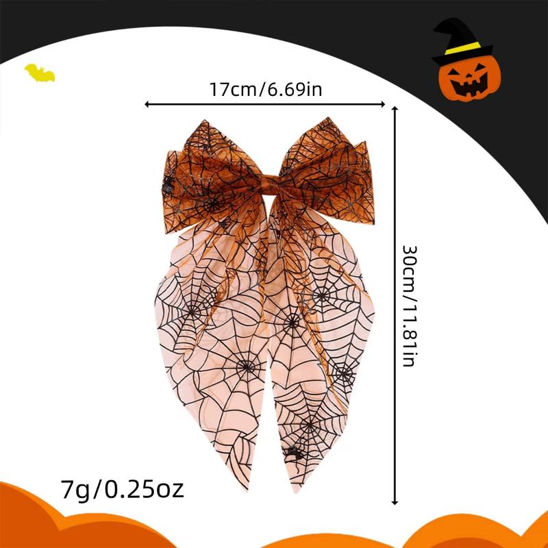 10 Styles Pumpkin Headed Spider Web Bow Tie Mesh Headband Hair Clip Spring Clip , Suitable For Halloween Parties And Dances