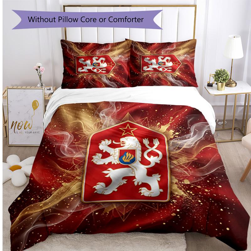 Czech Republi Football Printed Bedding 3 Piece Set Cozy Breathable Bed Cover Set as Housewarming Holiday Gift
