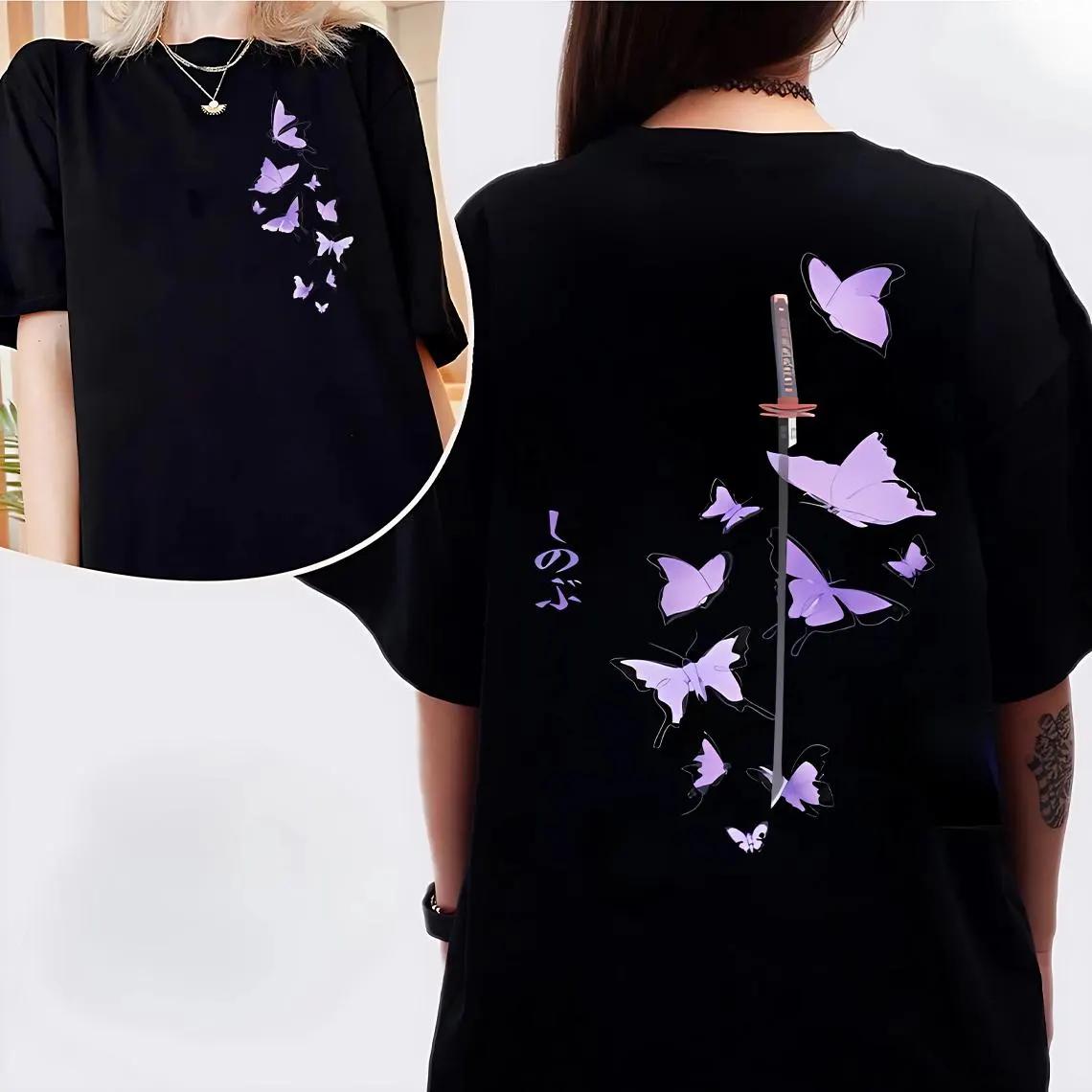 

Unisex Anime Shirt Shinobu Aesthetic Minimalist Coquette T Shirt Kocho Tee Japanese Anime Katana Butterfly Tee Shirt S