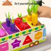 Kids' Educational Fruit & Veggie Vending Cart: Multifunctional Shape & Color Matching Toy with Pull-Along Radishes for Early Learning