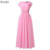 ZANZEA Women Casual Round Neck Summer Short Sleeve Long Dress