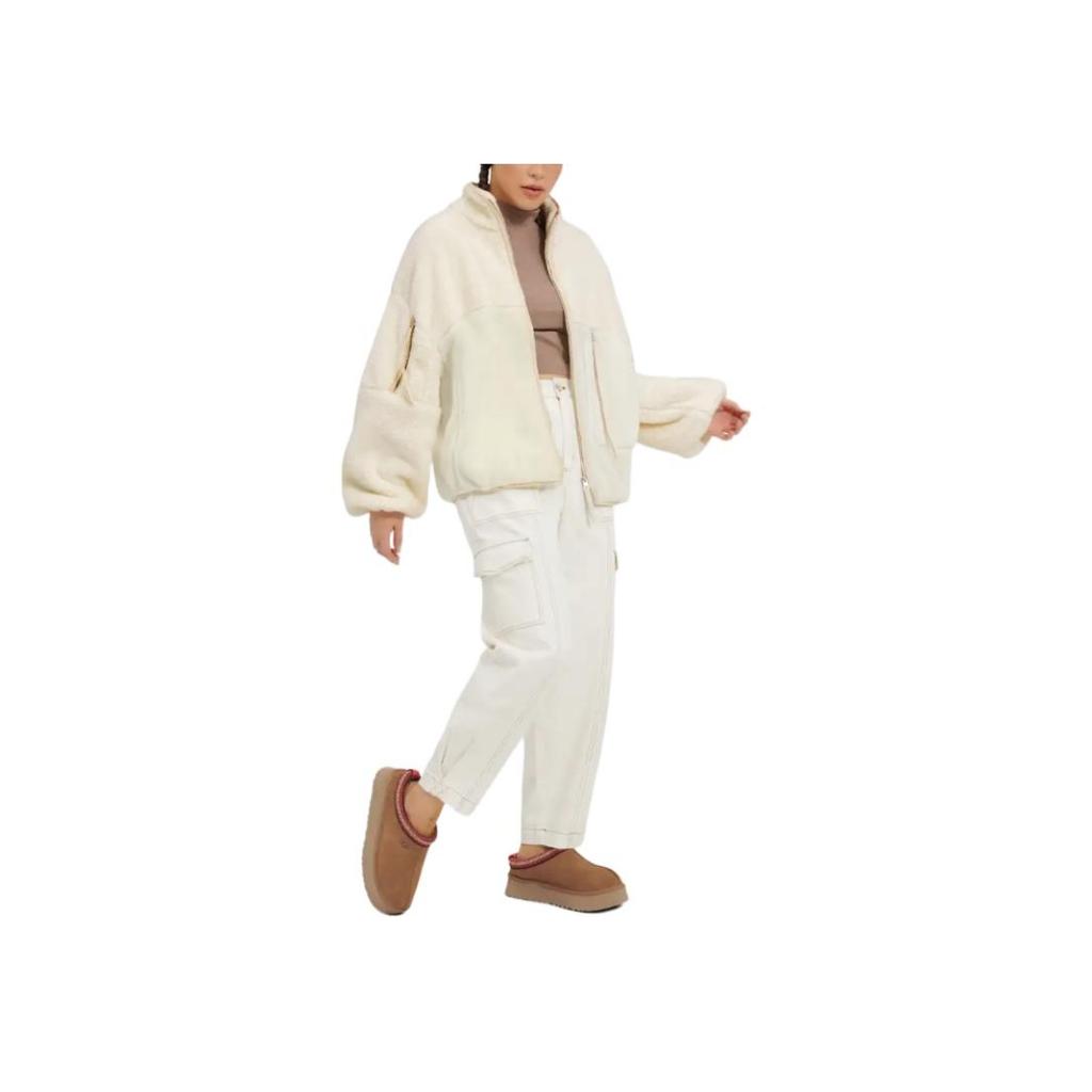 UGG Color Block Stehkragen Reißverschluss Figurbetont Langarm Jacke Damenjacken Weiß 1134993-CRM