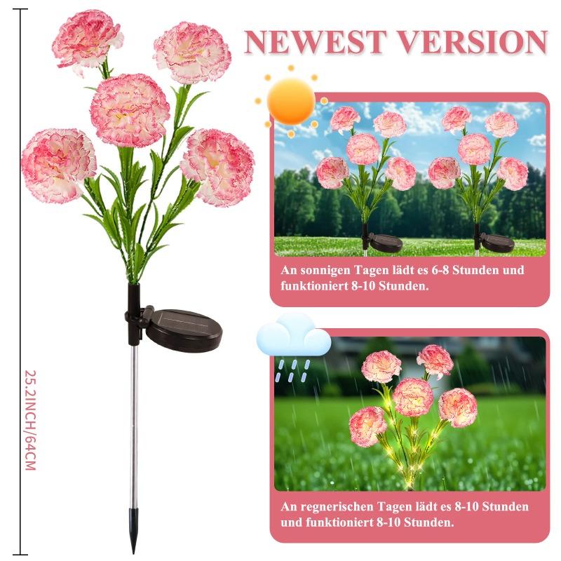 Solar Carnation Flower Lights Outdoor Waterproof Warm White LED Stake Lamp for Yard Lawn Patio Pathway Landscape Decoration