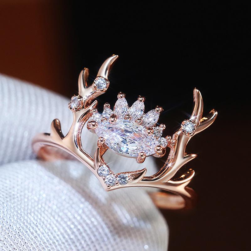 Cincin Pertunangan Warna Em As Mawar Indah Untuk Wanita Mode Cincin Kristal Zirkon Putih Ulang Tahun Perhiasan Pernikahan Pengantin
