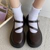 Fashion Womens Mary Jane Shoes Adjustable Buckle Strap Platform Flats Preppy Schoolgirl Style Shallow Cut Casual Shoes Non-Slip Oxfords