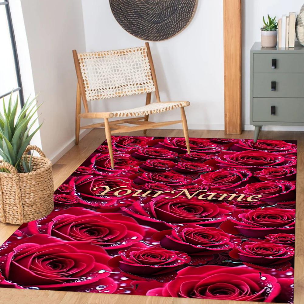 Rose Customized Name Area Rug Design for Hallway Foyer Dormitory Decorate Room Antislip Carpet Office Home Decor